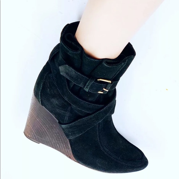BALENCIAGA Black Suede Wedge Boots - 7 - Picture 2 of 12